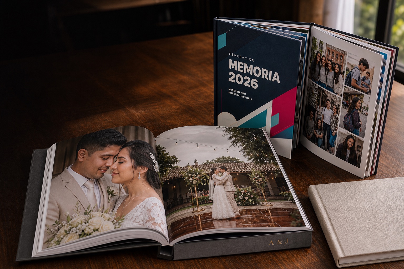 Photobook de boda y anuario escolar impresos en pasta dura